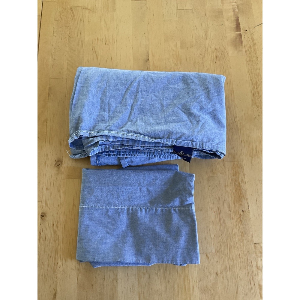 Vintage Ralph Lauren Home Twin CHAMBRAY 100% Cotton Flat SHEET One Pillowcase